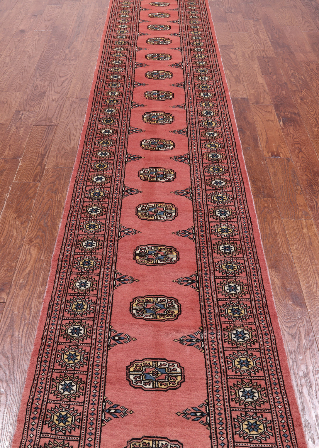 Pink Bokhara Hand Knotted Wool Runner Rug - 2' 7" X 15' 7"
