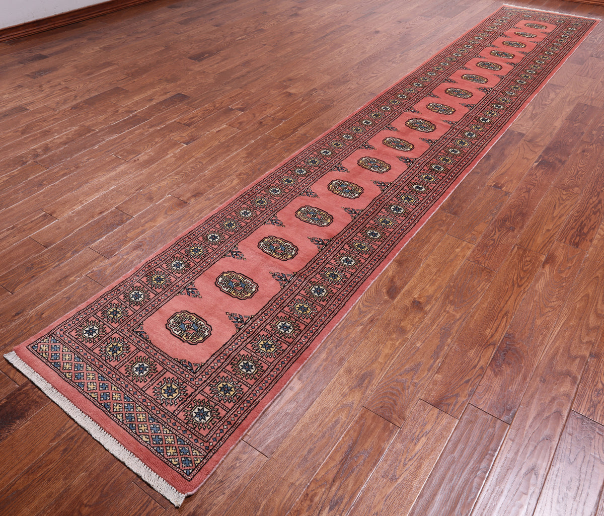 Pink Bokhara Hand Knotted Wool Runner Rug - 2' 7" X 15' 7"