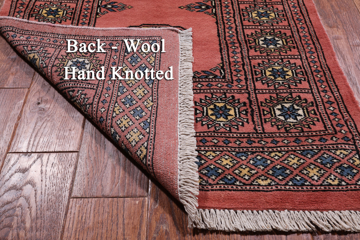 Pink Bokhara Hand Knotted Wool Runner Rug - 2' 7" X 15' 7"