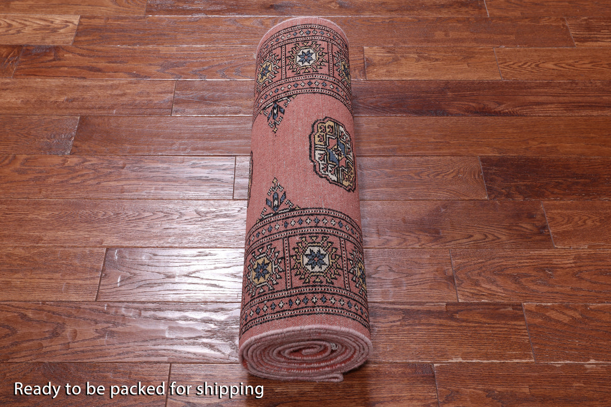 Pink Bokhara Hand Knotted Wool Runner Rug - 2' 7" X 15' 7"