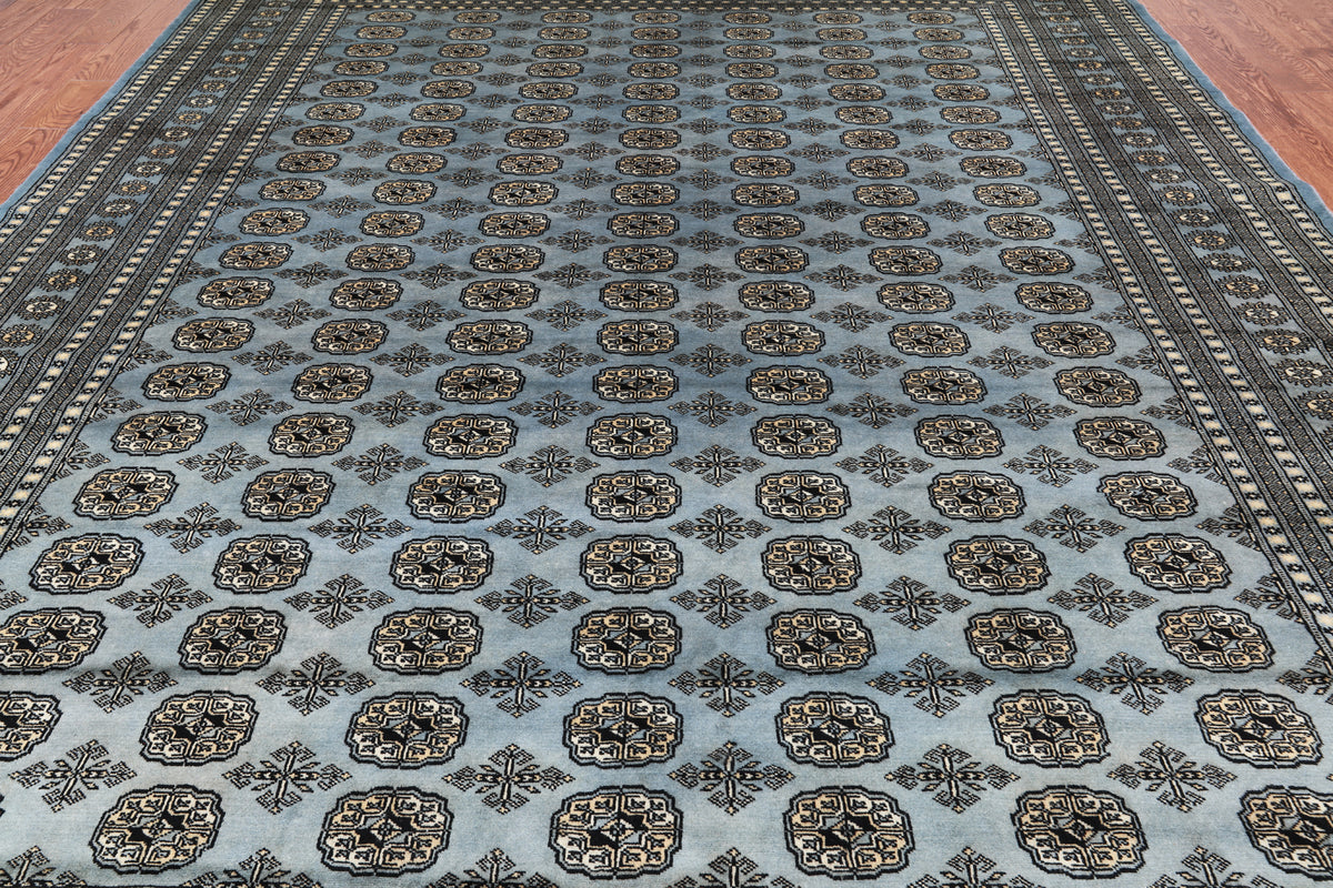Blue Bokhara Hand Knotted Wool Rug - 9' 2" X 12' 4"