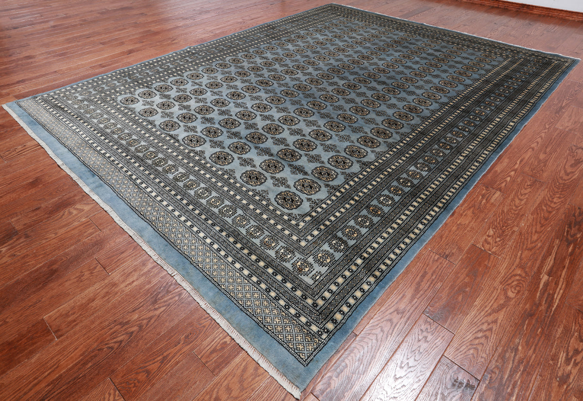 Blue Bokhara Hand Knotted Wool Rug - 9' 2" X 12' 4"