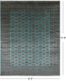 Green Bokhara Handmade Wool Rug - 9' 3" X 11' 9"