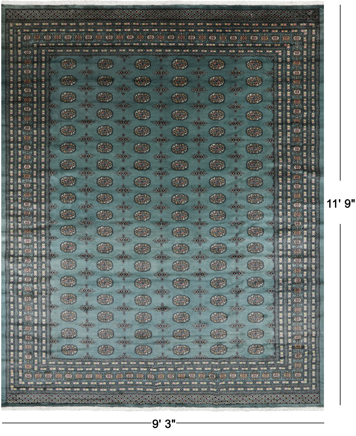 Green Bokhara Handmade Wool Rug - 9' 3" X 11' 9"
