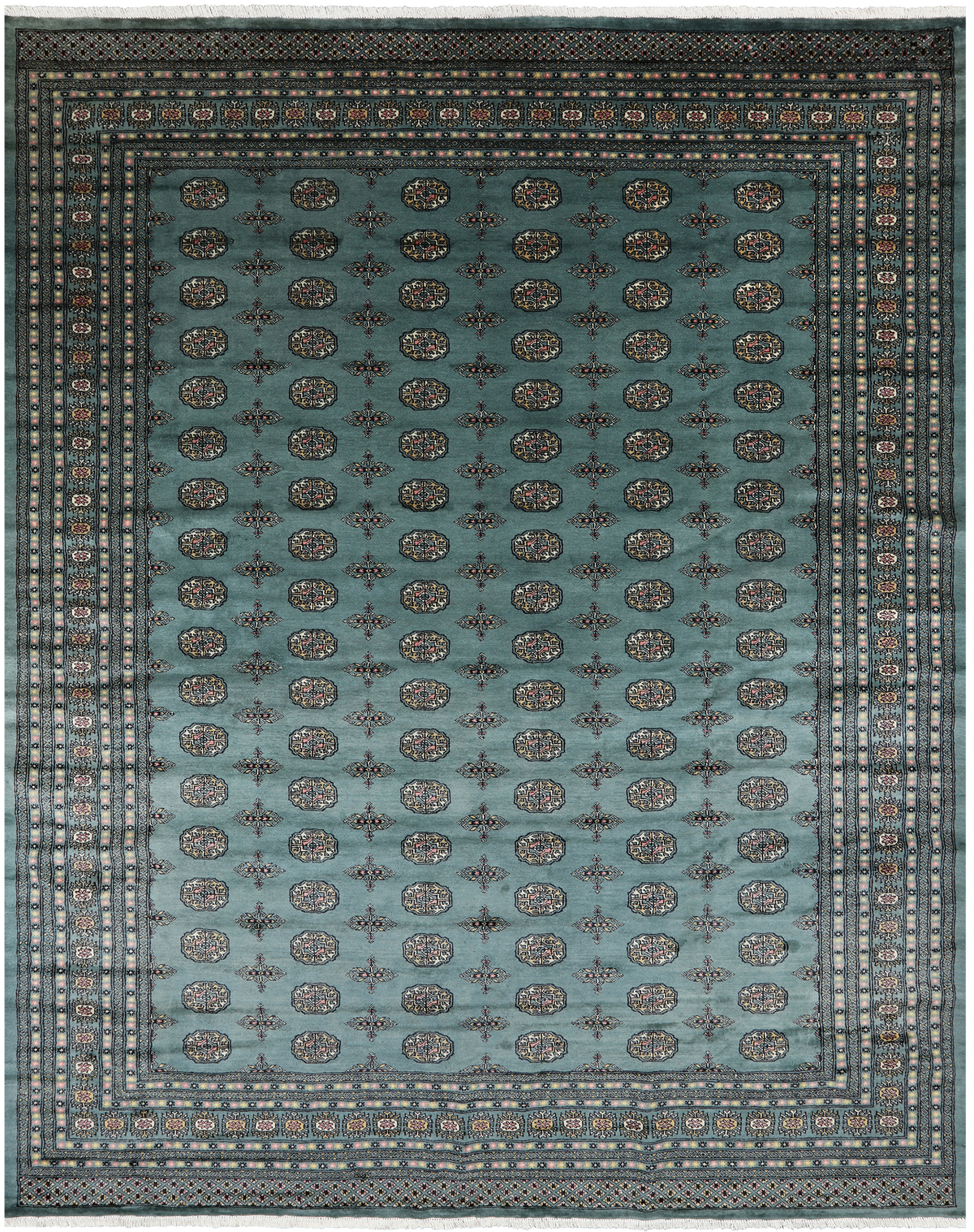 Green Bokhara Handmade Wool Rug - 9' 3" X 11' 9"