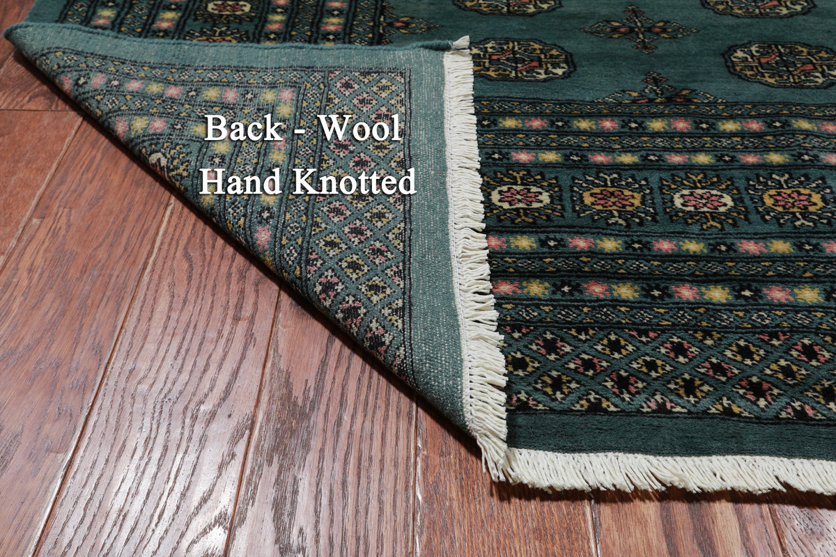 Green Bokhara Handmade Wool Rug - 9' 3" X 11' 9"