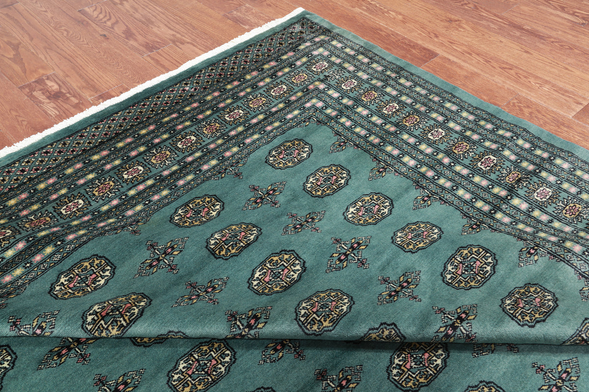 Green Bokhara Handmade Wool Rug - 9' 3" X 11' 9"