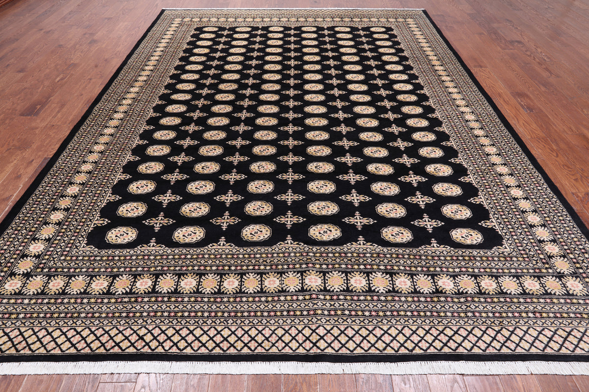 Black Bokhara Hand Knotted Wool Rug - 9' 2" X 12' 2"