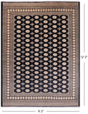 Black Bokhara Hand Knotted Wool Rug - 9' 2" X 12' 2"