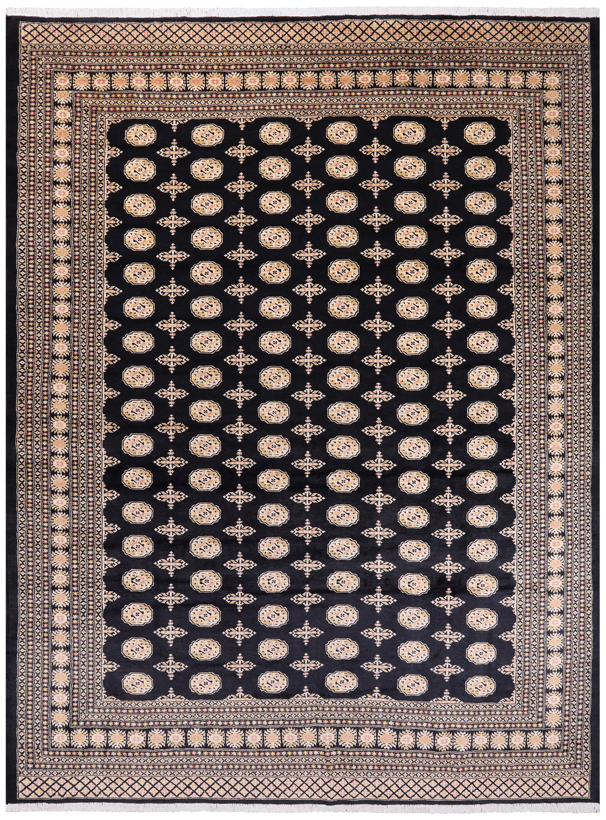 Black Bokhara Hand Knotted Wool Rug - 9' 2" X 12' 2"
