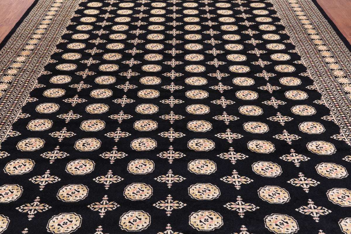 Black Bokhara Hand Knotted Wool Rug - 9' 2" X 12' 2"
