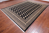 Black Bokhara Hand Knotted Wool Rug - 9' 2" X 12' 2"