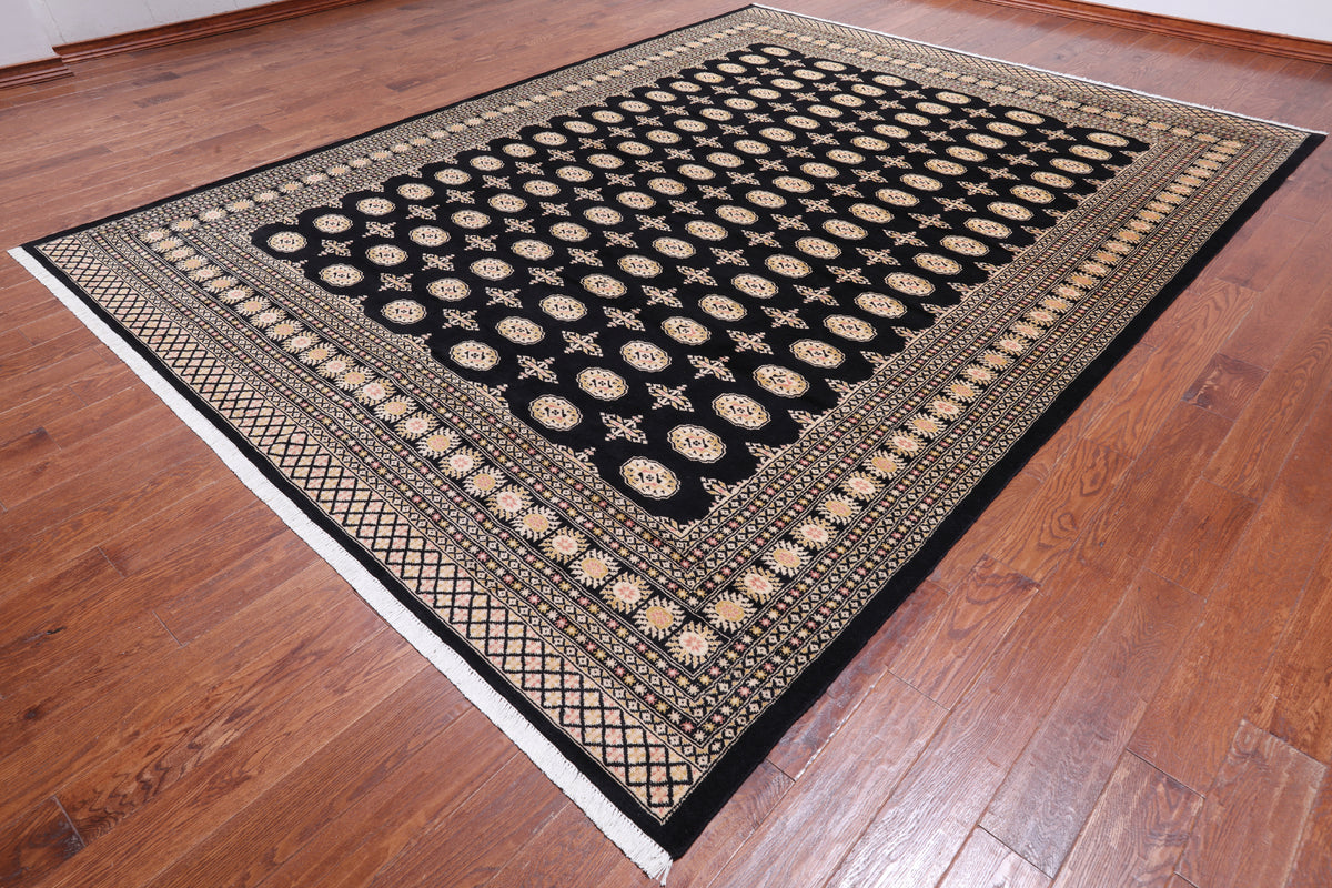 Black Bokhara Hand Knotted Wool Rug - 9' 2" X 12' 2"