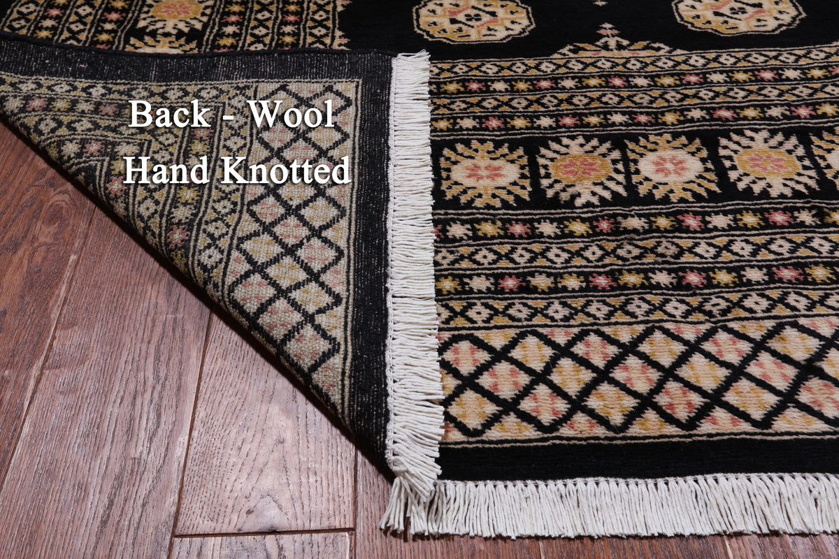 Black Bokhara Hand Knotted Wool Rug - 9' 2" X 12' 2"