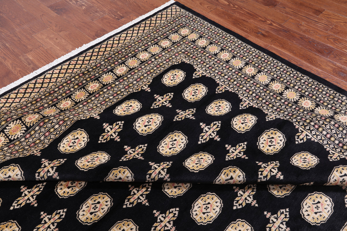 Black Bokhara Hand Knotted Wool Rug - 9' 2" X 12' 2"