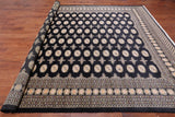Black Bokhara Hand Knotted Wool Rug - 9' 2" X 12' 2"