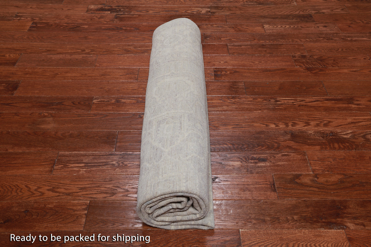 Grey Peshawar Washed Out Handmade Wool Rug - 7' 10" X 9' 8"