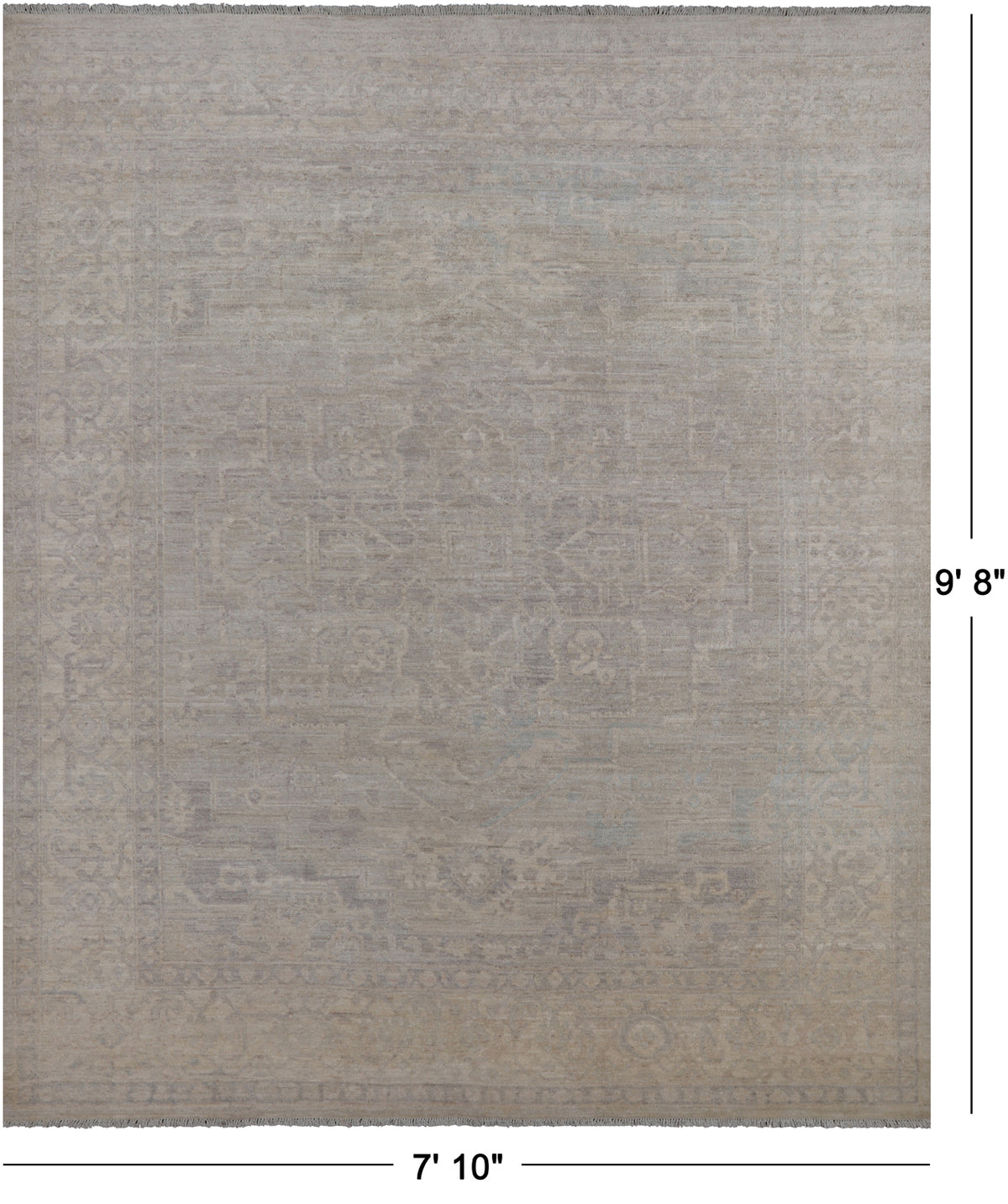 Grey Peshawar Washed Out Handmade Wool Rug - 7' 10" X 9' 8"