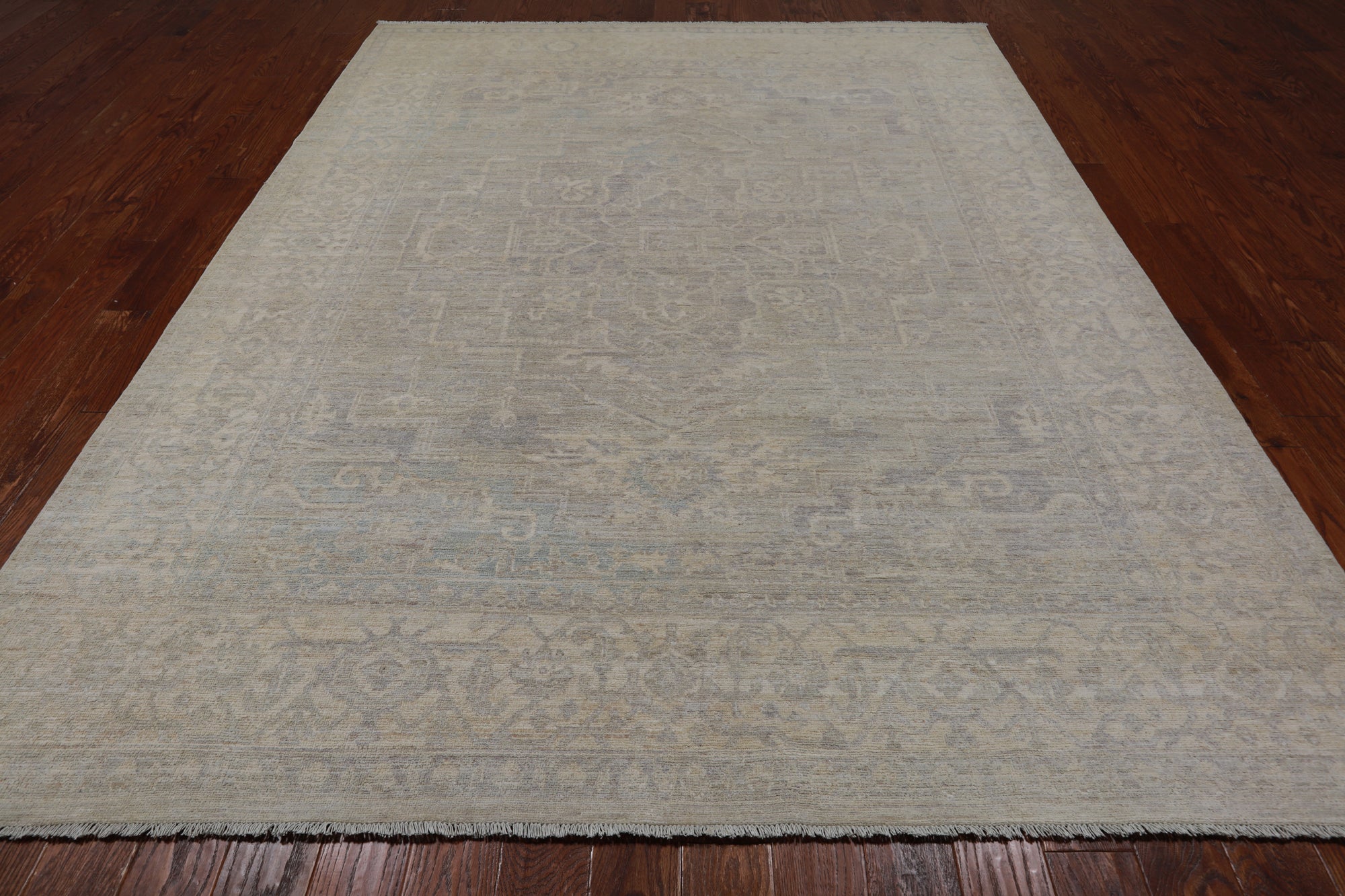Grey Peshawar Washed Out Handmade Wool Rug - 7' 10" X 9' 8"