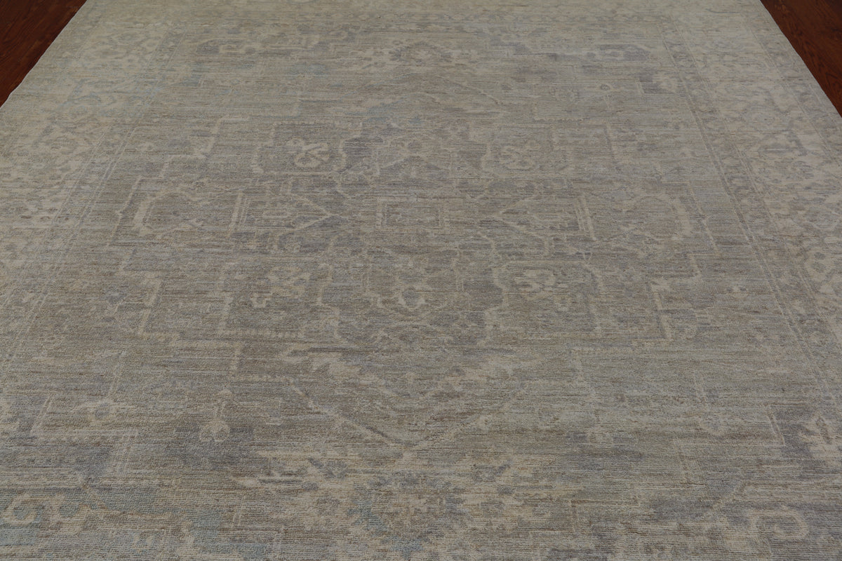 Grey Peshawar Washed Out Handmade Wool Rug - 7' 10" X 9' 8"
