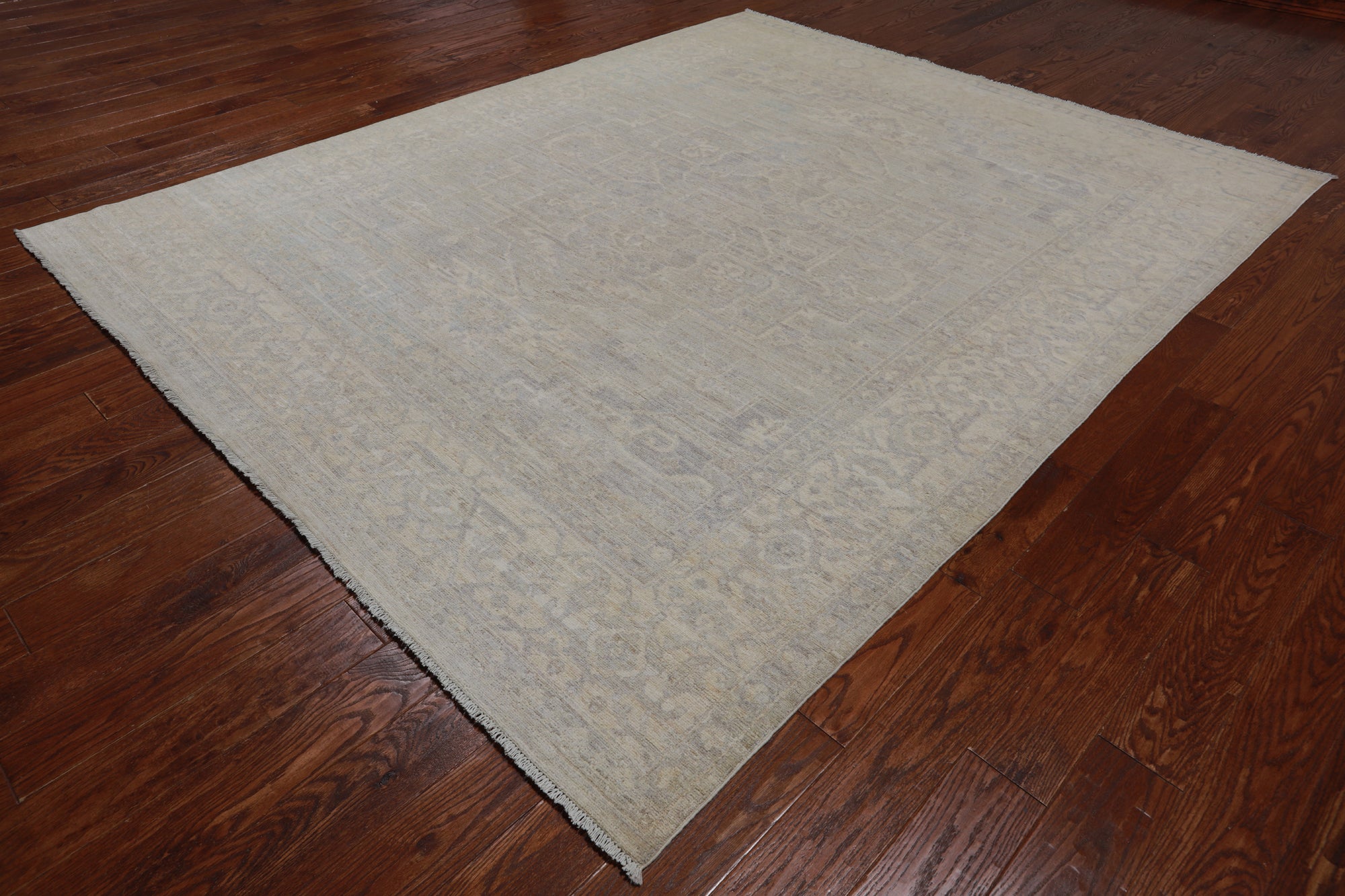 Grey Peshawar Washed Out Handmade Wool Rug - 7' 10" X 9' 8"