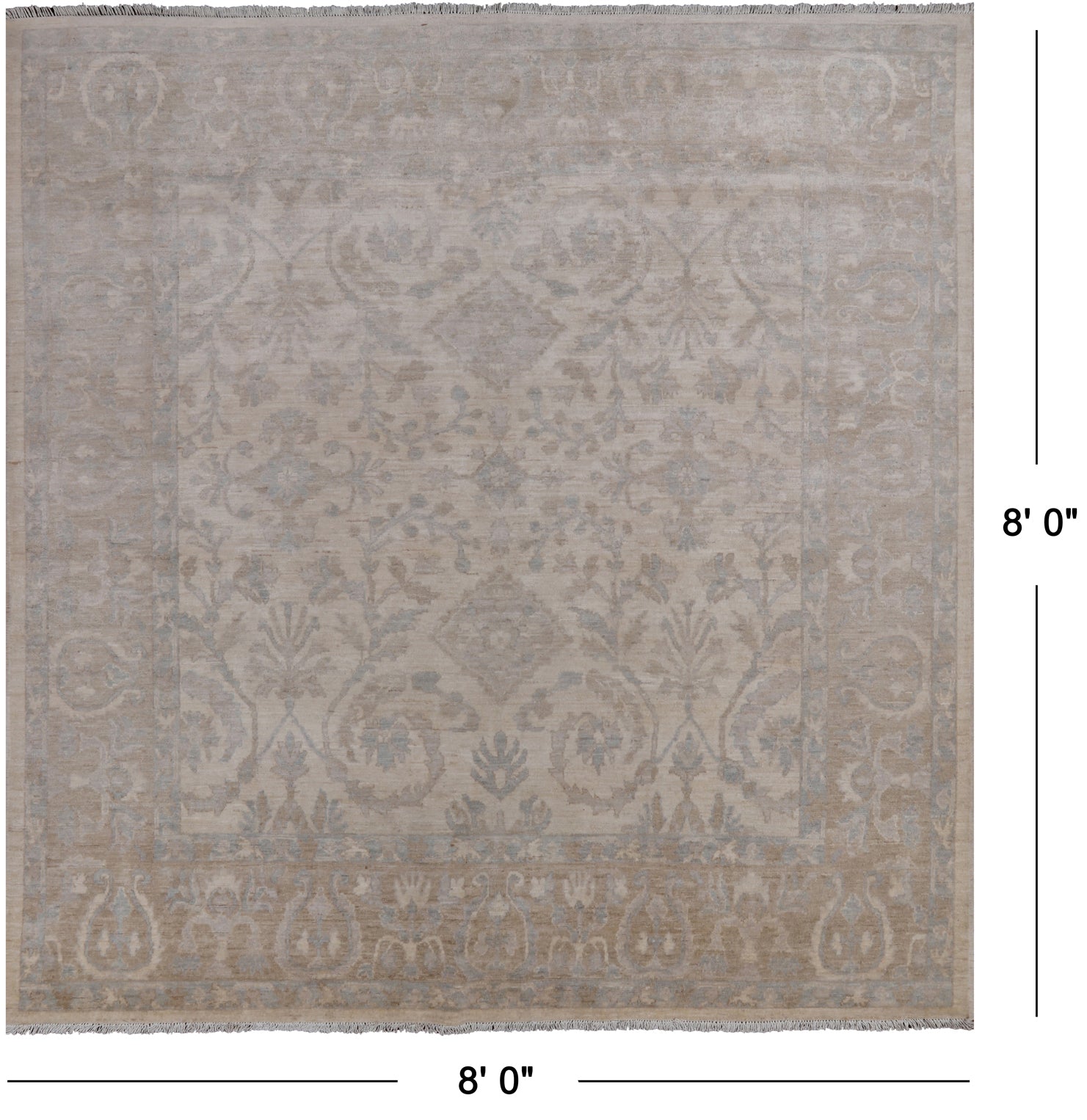 Ivory Square Turkish Oushak Washed Out Handmade Wool Rug - 8' 0" X 8' 0"