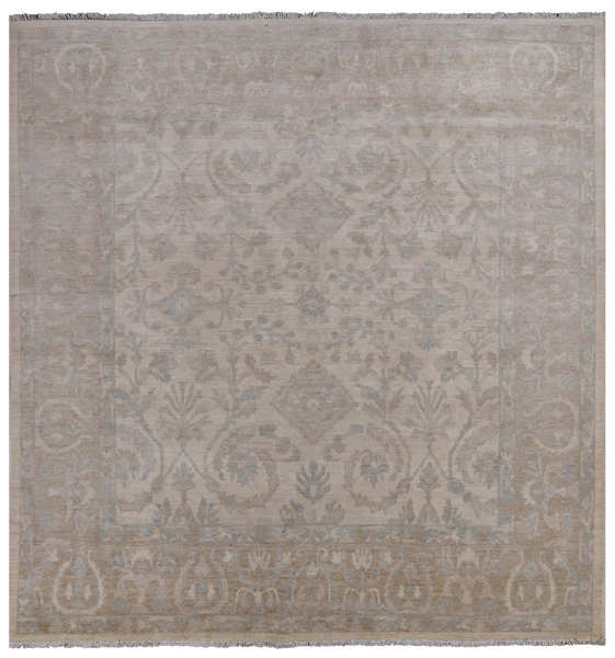 Ivory Square Turkish Oushak Washed Out Handmade Wool Rug - 8' 0" X 8' 0"