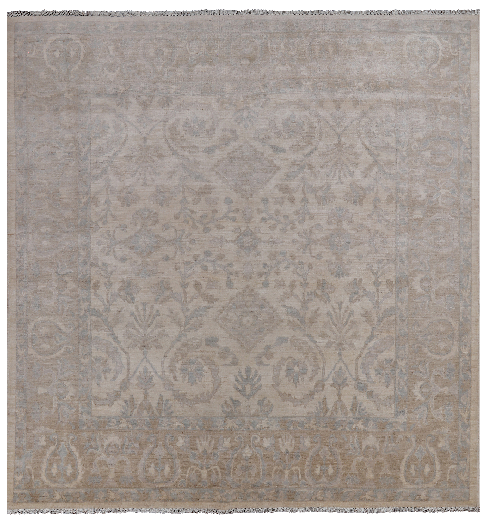 Ivory Square Turkish Oushak Washed Out Handmade Wool Rug - 8' 0" X 8' 0"