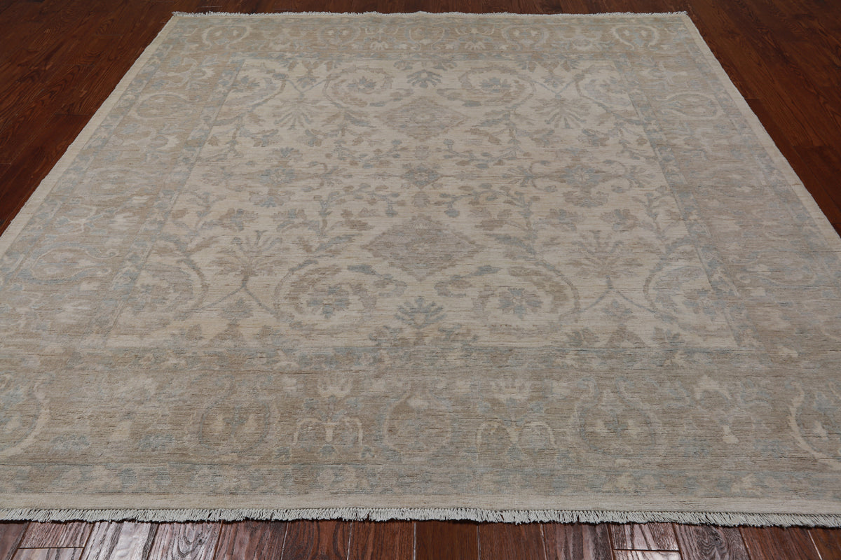 Ivory Square Turkish Oushak Washed Out Handmade Wool Rug - 8' 0" X 8' 0"