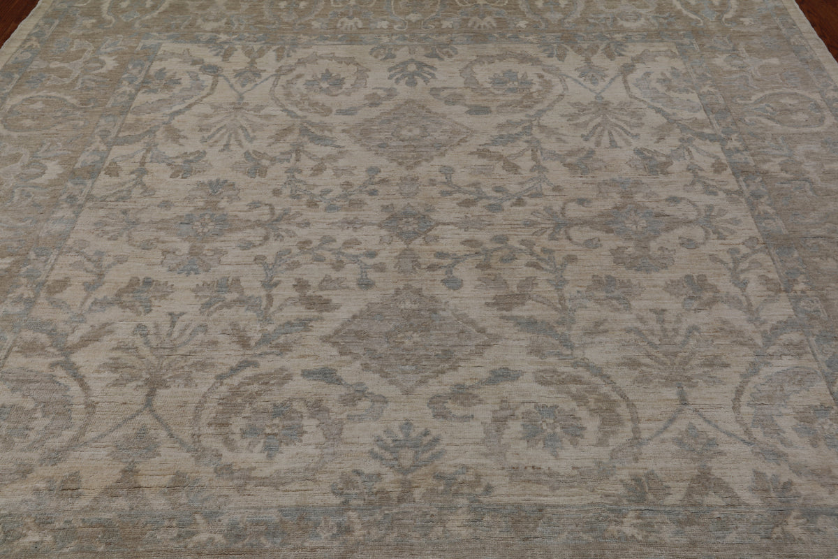 Ivory Square Turkish Oushak Washed Out Handmade Wool Rug - 8' 0" X 8' 0"