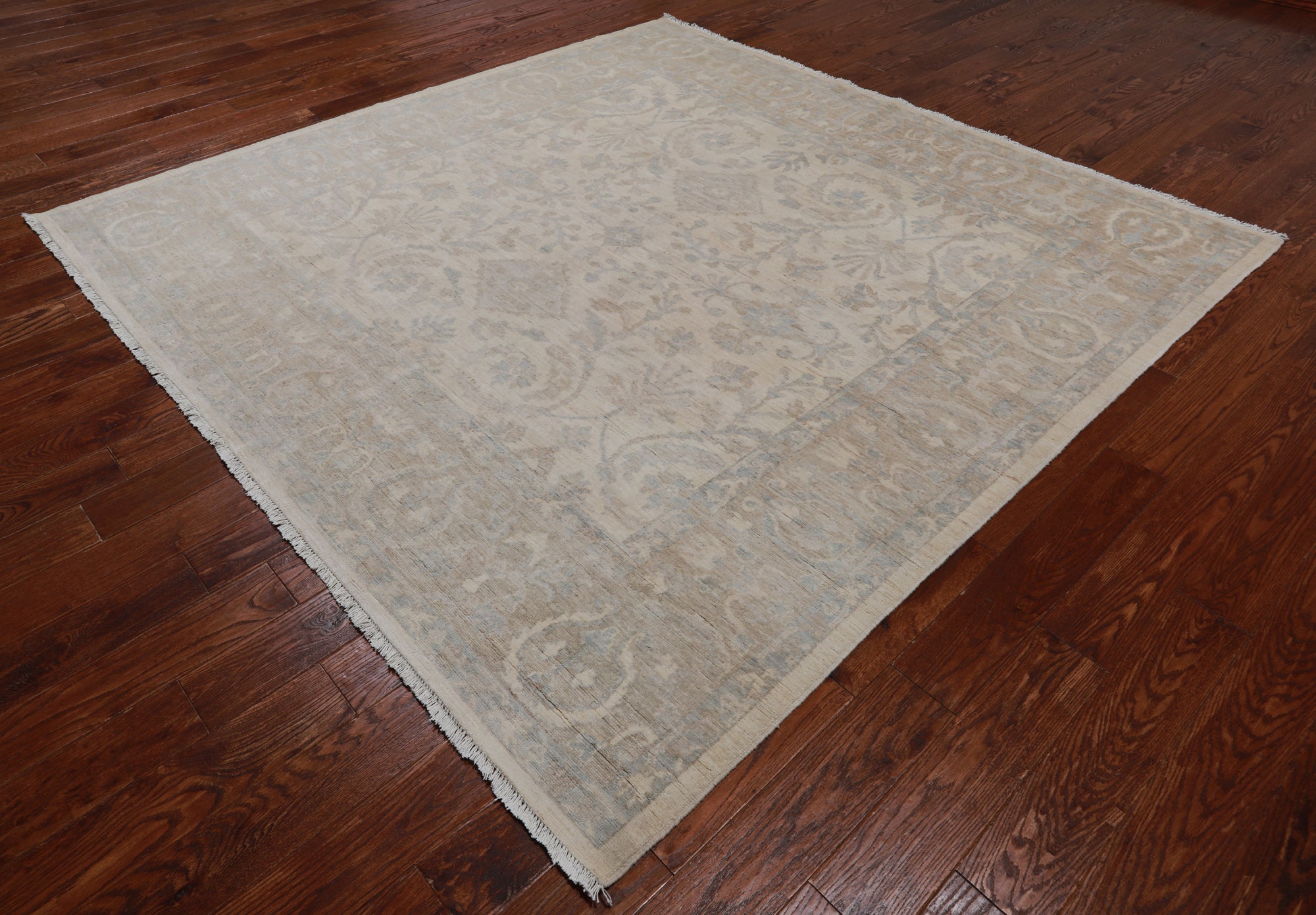 Ivory Square Turkish Oushak Washed Out Handmade Wool Rug - 8' 0" X 8' 0"