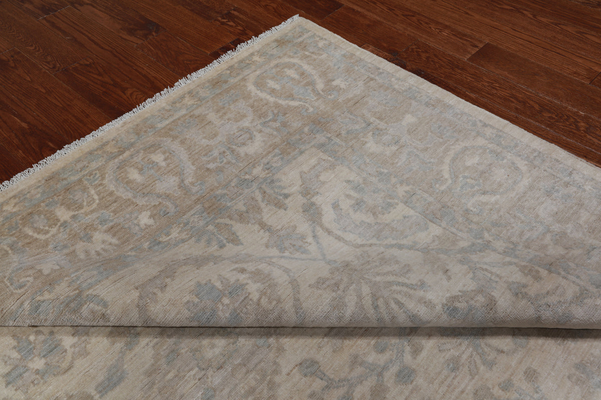 Ivory Square Turkish Oushak Washed Out Handmade Wool Rug - 8' 0" X 8' 0"