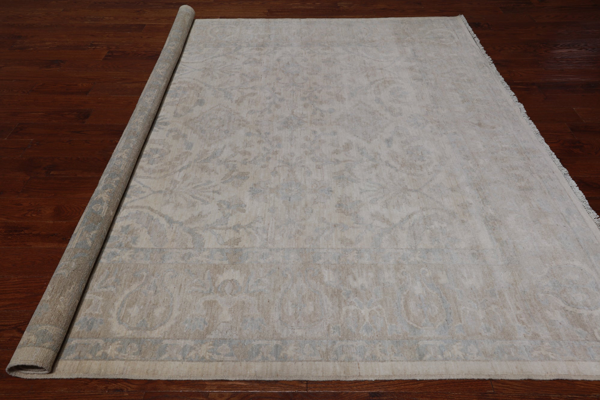 Ivory Square Turkish Oushak Washed Out Handmade Wool Rug - 8' 0" X 8' 0"