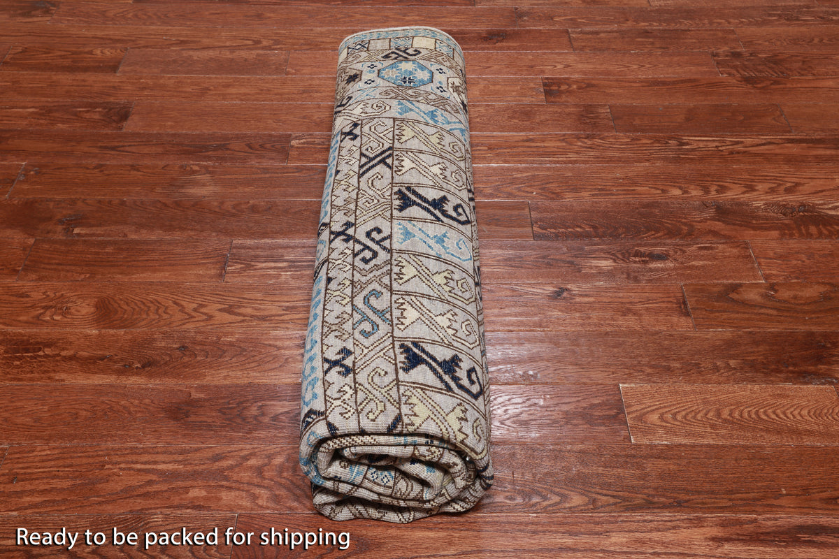 Grey Turkmen Ersari Handmade Wool Rug - 7' 11" X 9' 11"