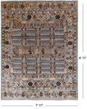 Grey Turkmen Ersari Handmade Wool Rug - 7' 11" X 9' 11"