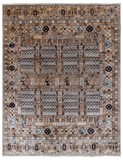 Grey Turkmen Ersari Handmade Wool Rug - 7' 11" X 9' 11"