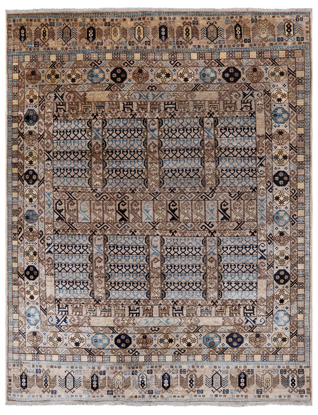Grey Turkmen Ersari Handmade Wool Rug - 7' 11" X 9' 11"
