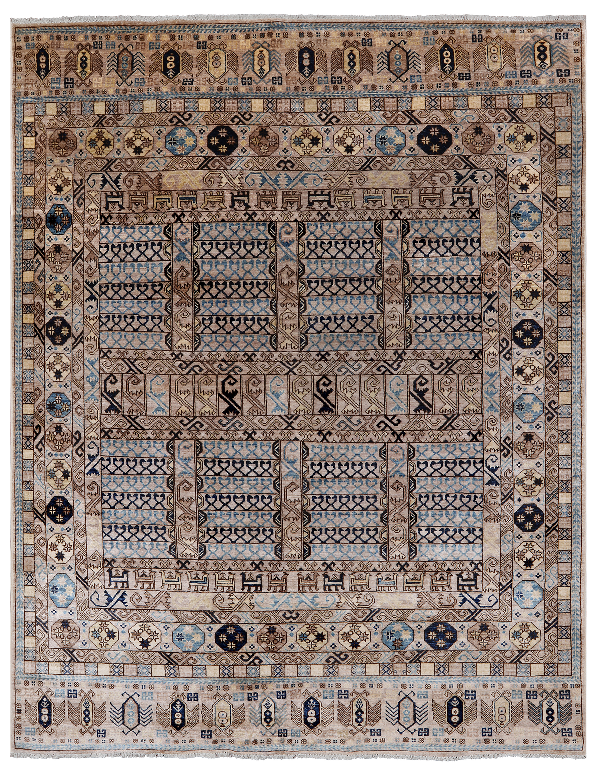 Grey Turkmen Ersari Handmade Wool Rug - 7' 11" X 9' 11"