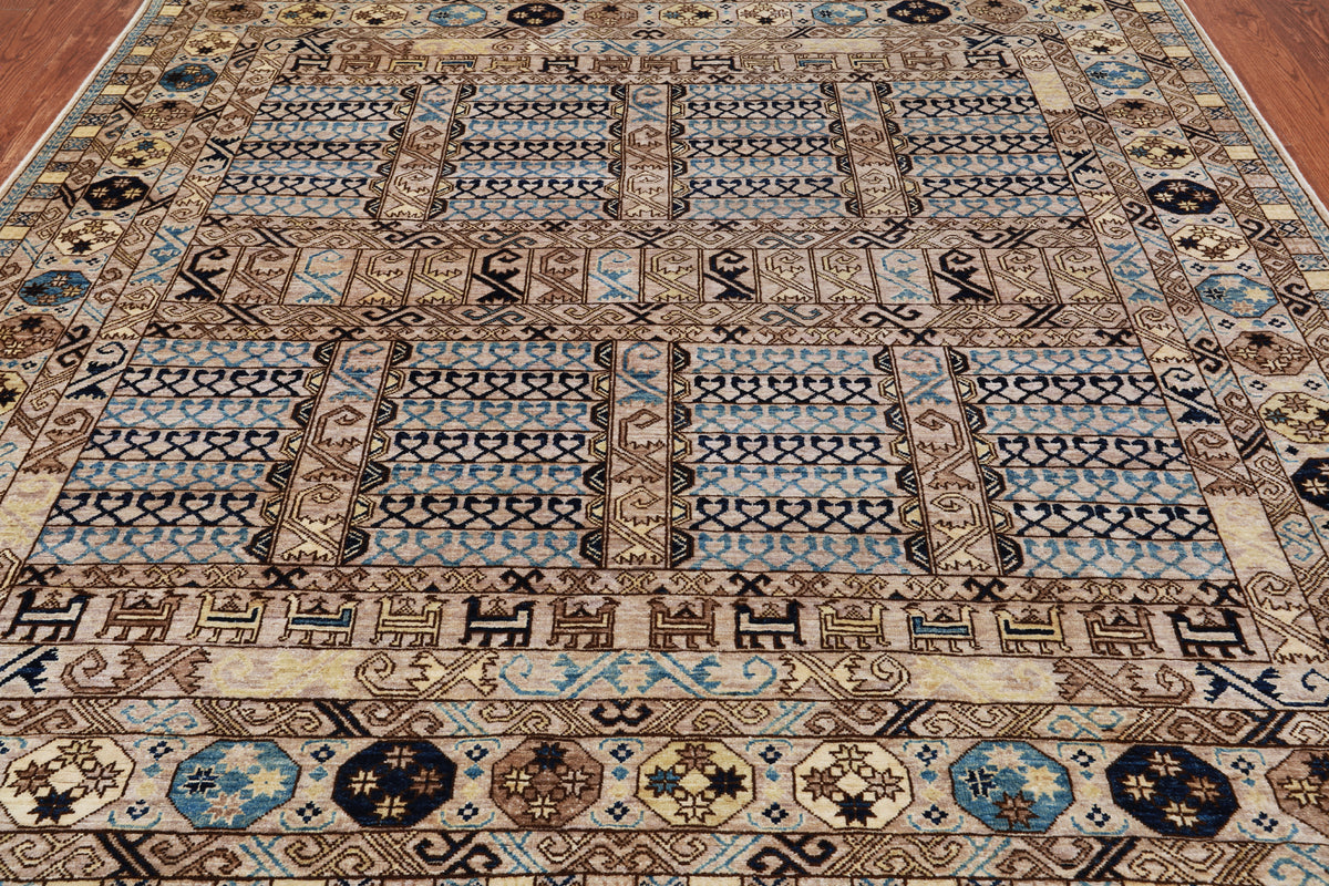 Grey Turkmen Ersari Handmade Wool Rug - 7' 11" X 9' 11"