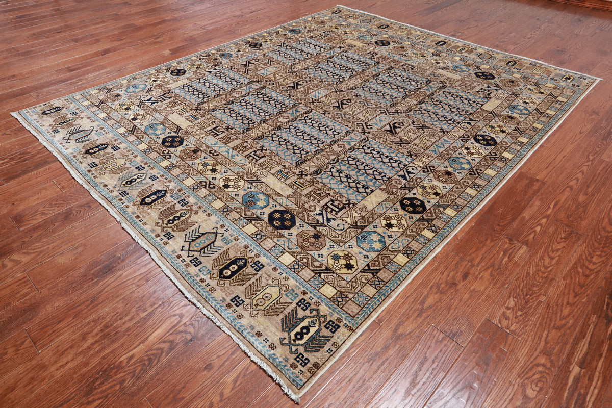Grey Turkmen Ersari Handmade Wool Rug - 7' 11" X 9' 11"