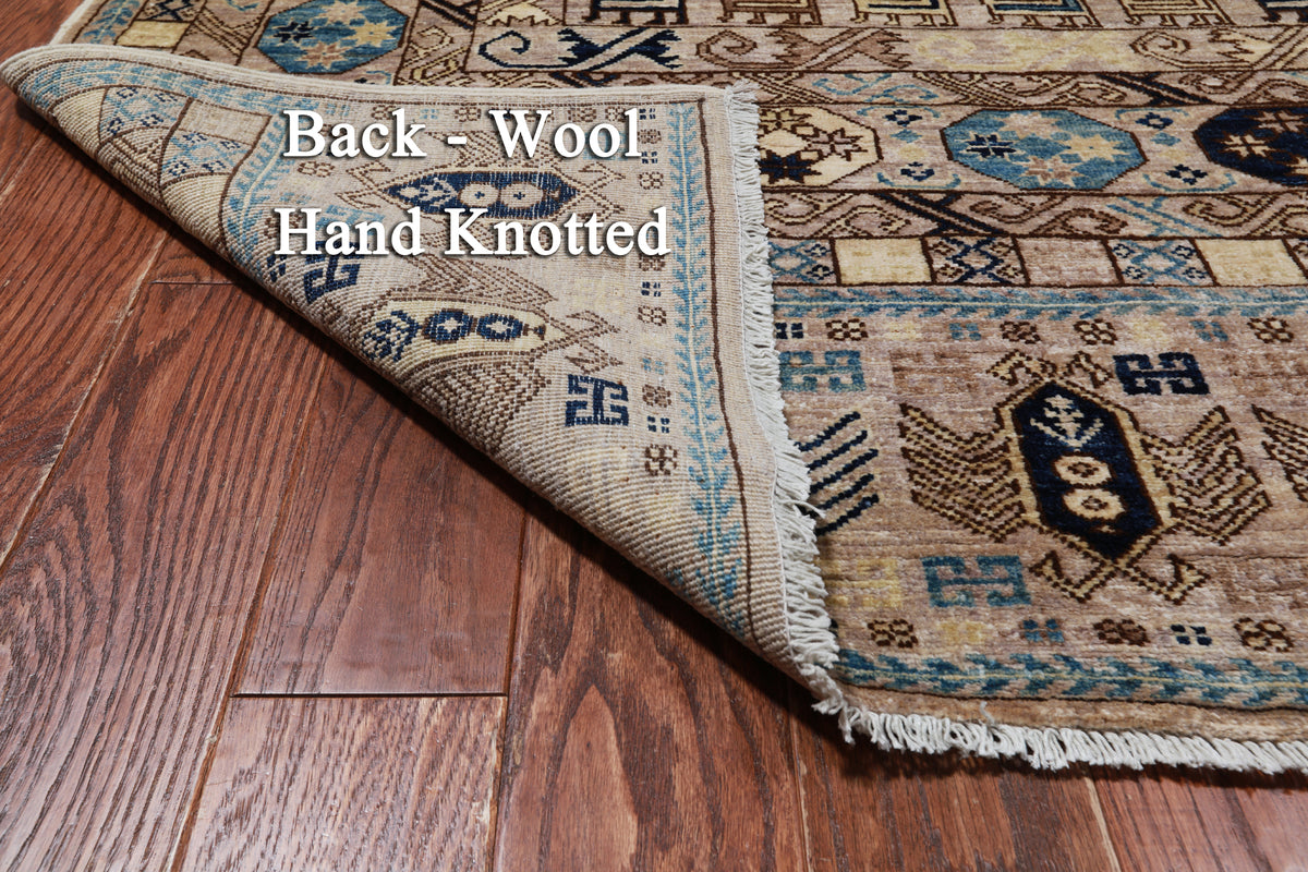 Grey Turkmen Ersari Handmade Wool Rug - 7' 11" X 9' 11"