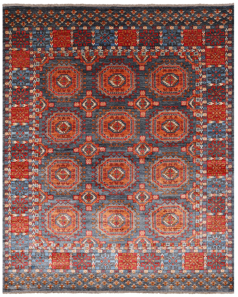 Grey Turkmen Ersari Handmade Wool Rug - 8' 3" X 9' 11"