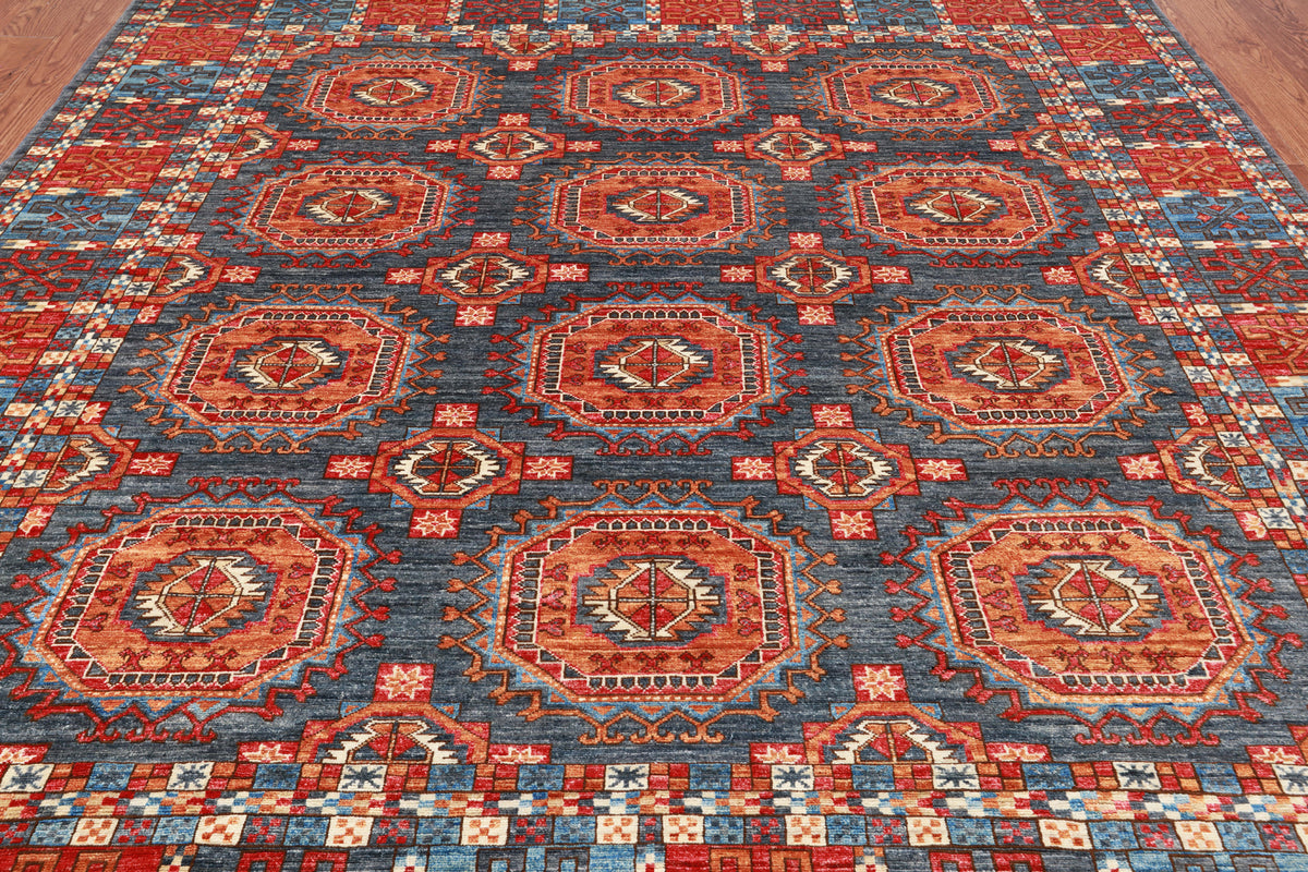 Grey Turkmen Ersari Handmade Wool Rug - 8' 3" X 9' 11"
