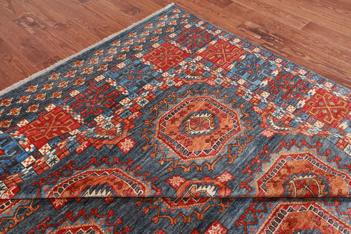 Grey Turkmen Ersari Handmade Wool Rug - 8' 3" X 9' 11"