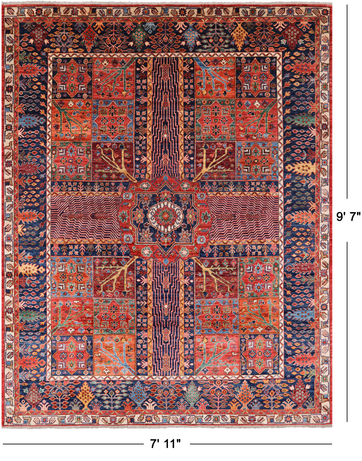 Red Persian Fine Serapi Handmade Wool Rug - 7' 11" X 9' 7"