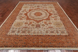 Ivory Geometric Persian Mamluk Handmade Wool Rug - 8' 0" X 10' 2"