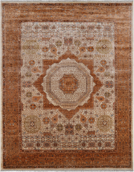 Ivory Geometric Persian Mamluk Handmade Wool Rug - 8' 0" X 10' 2"