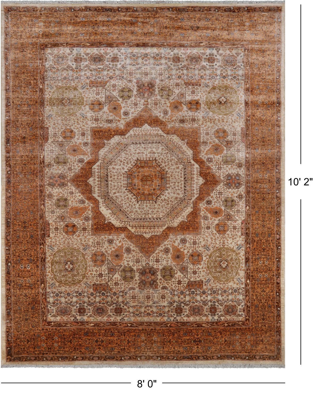 Ivory Geometric Persian Mamluk Handmade Wool Rug - 8' 0" X 10' 2"