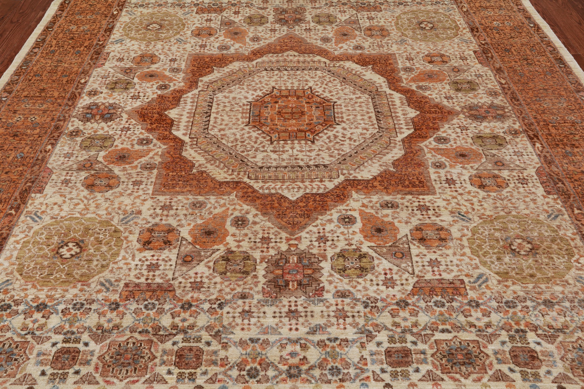 Ivory Geometric Persian Mamluk Handmade Wool Rug - 8' 0" X 10' 2"