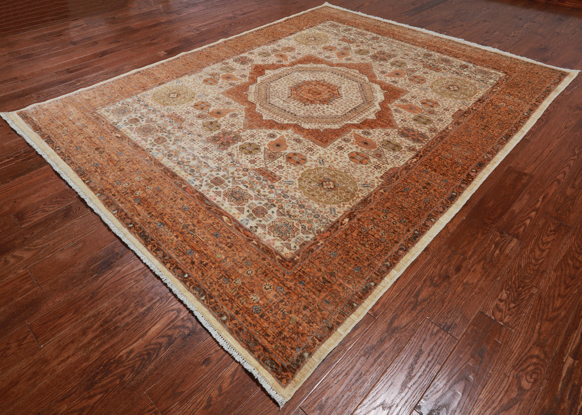 Ivory Geometric Persian Mamluk Handmade Wool Rug - 8' 0" X 10' 2"